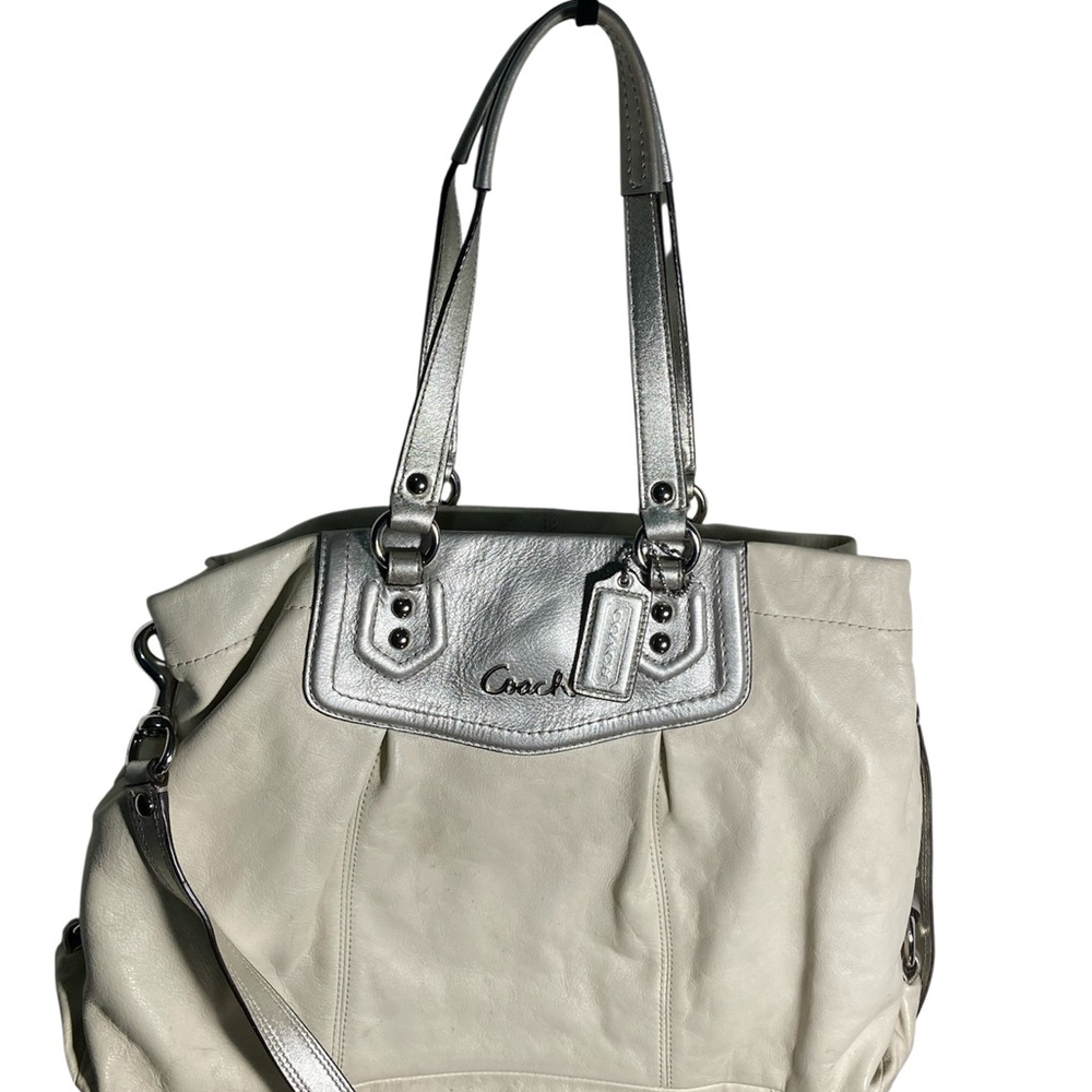 Coach Ashley Metallic Silver and white leather  Tote shoulder Bag